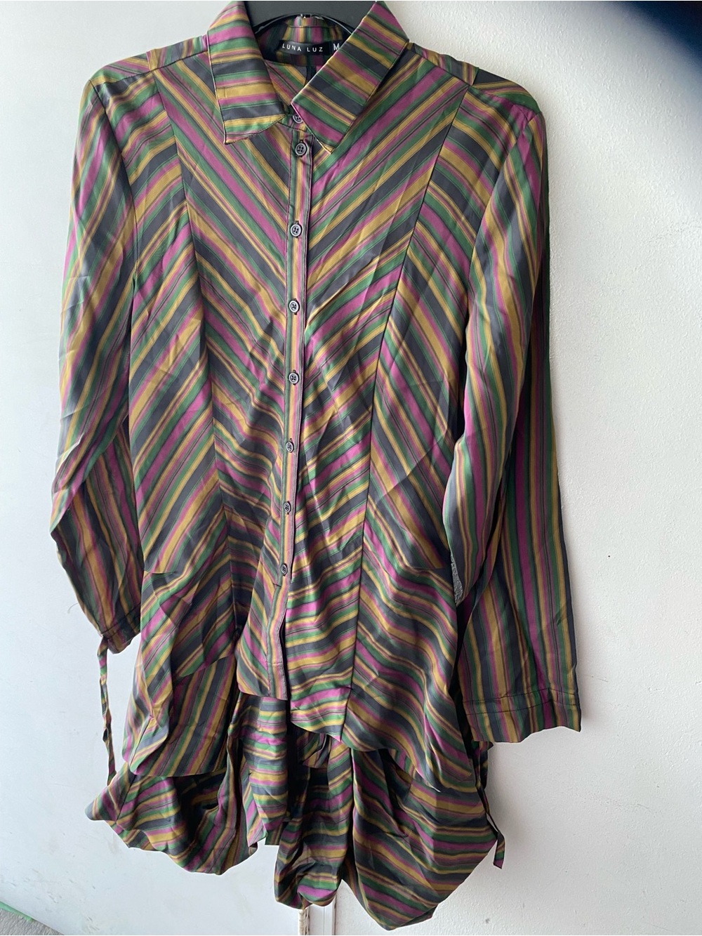Luna Luz Multicolor Asymmetrical Stripe Dress